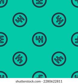 Blue line Gear shifter icon isolated seamless pattern on green background. Transmission icon.  Vector Illustration