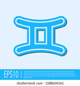 Blue line Gemini zodiac sign icon isolated on grey background. Astrological horoscope collection.  Vector Illustration