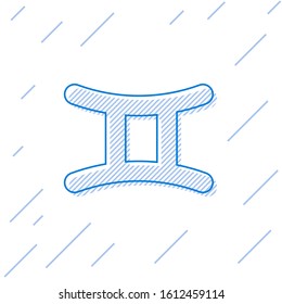 Blue line Gemini zodiac sign icon isolated on white background. Astrological horoscope collection.  Vector Illustration