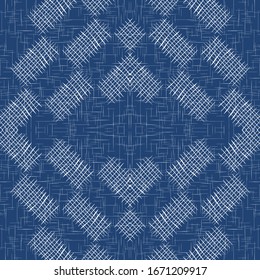 Blue Line Geometric Vector Seamless Pattern. Water Fashion Chevron Design. Paint Linear Illustration. Cloud Cell Tablecloth Background.