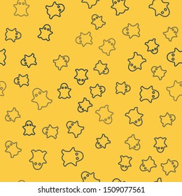Blue line Ghost icon isolated seamless pattern on yellow background.  Vector Illustration