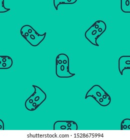 Blue line Ghost icon isolated seamless pattern on green background. Happy Halloween party.  Vector Illustration