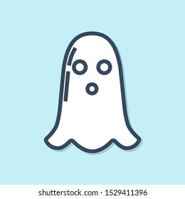 Blue line Ghost icon isolated on blue background. Happy Halloween party.  Vector Illustration