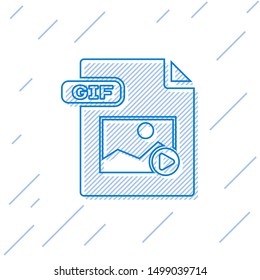 Blue line GIF file document. Download gif button icon isolated on white background. GIF file symbol.  Vector Illustration