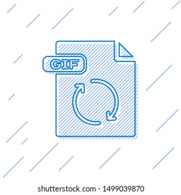 Blue line GIF file document. Download gif button icon isolated on white background. GIF file symbol.  Vector Illustration