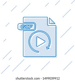 Blue line GIF file document. Download gif button icon isolated on white background. GIF file symbol.  Vector Illustration