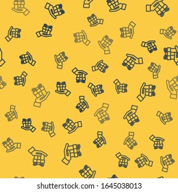 Icono de la caja de regalo de la línea azul aislado sin fisuras en el fondo amarillo. Feliz Navidad y Feliz Año Nuevo.  Ilustración vectorial