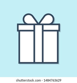 Blue line Gift box icon isolated on blue background.  Vector Illustration