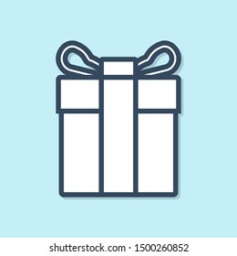 Blue line Gift box icon isolated on blue background.  Vector Illustration