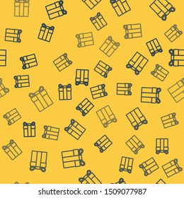 Blue line Gift box icon isolated seamless pattern on yellow background.  Vector Illustration