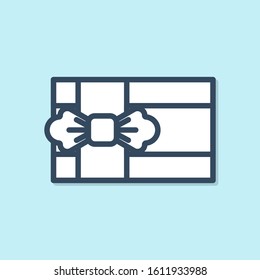 Blue line Gift box icon isolated on blue background.  Vector Illustration
