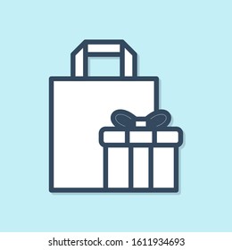 Blue line Gift box icon isolated on blue background.  Vector Illustration
