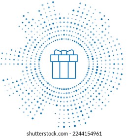 Blue line Gift box icon isolated on white background. Valentines day. Abstract circle random dots. Vector