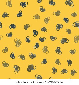 Blue line Glass of beer and hop icon isolated seamless pattern on yellow background.  Vector Illustration