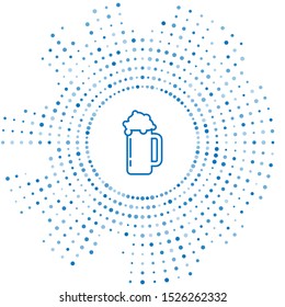 Blue line Glass of beer icon isolated on white background. Abstract circle random dots. Vector Illustration