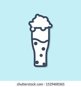 Blue line Glass of beer icon isolated on blue background.  Vector Illustration