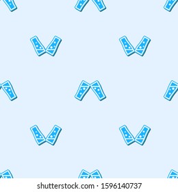 Blue line Glass of beer icon isolated seamless pattern on grey background.  Vector Illustration