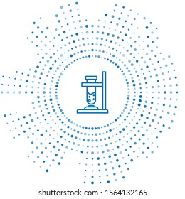 Blue line Glass test tube flask on fire heater experiment icon isolated on white background. Laboratory equipment. Abstract circle random dots. Vector Illustration