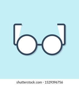 Blue line Glasses icon isolated on blue background. Eyeglass frame symbol.  Vector Illustration