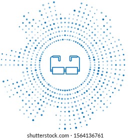 Blue line Glasses icon isolated on white background. Eyeglass frame symbol. Abstract circle random dots. Vector Illustration