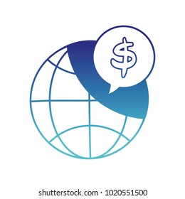 blue line global connection with dollar symbol inside chat bubble