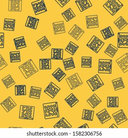 Blue line Global technology or social network icon isolated seamless pattern on yellow background.  Vector Illustration