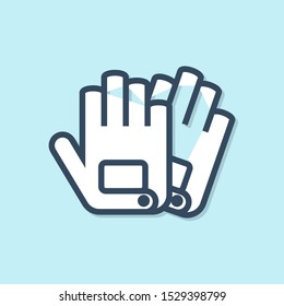Blue line Gloves icon isolated on blue background. Extreme sport. Sport equipment.  Vector Illustration