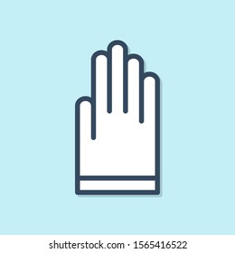Blue line Gloves icon isolated on blue background. Extreme sport. Diving underwater equipment.  Vector Illustration