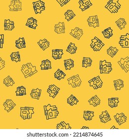 Blue line Gloves icon isolated seamless pattern on yellow background. Extreme sport. Sport equipment.  Vector