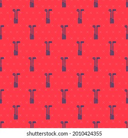 Blue line Golf club icon isolated seamless pattern on red background.  Vector Illustration