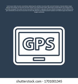 Blue Line Gps Gerät mit Karte Symbol einzeln auf blauem Hintergrund. Vektorillustration-Illustration