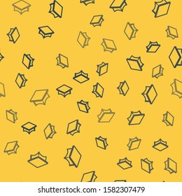 Blue line Graduation cap icon isolated seamless pattern on yellow background. Graduation hat with tassel icon.  Vector Illustration