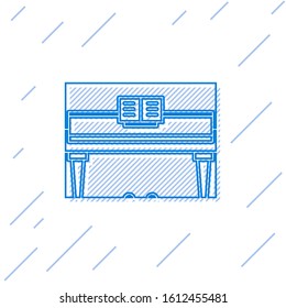 Blue line Grand piano icon isolated on white background. Musical instrument.  Vector Illustration