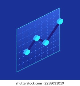 Blue line graph with points icon in isometric view. Analysis growth progress. Business charts, data graphics, statistics diagram. Vector illustration for visualization of presentation, reports concept