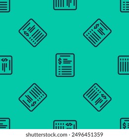 Blue line Grooming salon price list icon isolated seamless pattern on green background.  Vector
