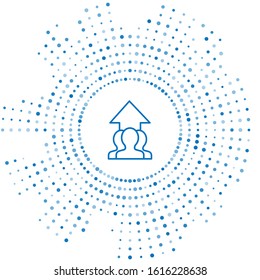 Blue line Growth chart and progress in people crowd icon isolated on white background. Arrow finance up. Businessman of success. Abstract circle random dots. Vector Illustration