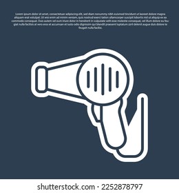 Blue line Hair dryer icon isolated on blue background. Hairdryer sign. Hair drying symbol. Blowing hot air.  Vector
