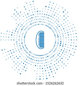 Blue line Hairbrush icon isolated on white background. Comb hair sign. Barber symbol. Abstract circle random dots. Vector Illustration