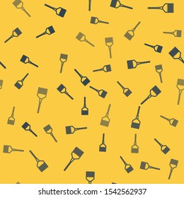 Blue line Hairbrush icon isolated seamless pattern on yellow background. Comb hair sign. Barber symbol.  Vector Illustration