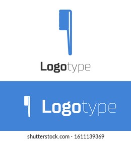 Blue line Hairbrush icon isolated on white background. Comb hair sign. Barber symbol. Logo design template element. Vector Illustration