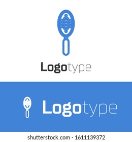 Blue line Hairbrush icon isolated on white background. Comb hair sign. Barber symbol. Logo design template element. Vector Illustration