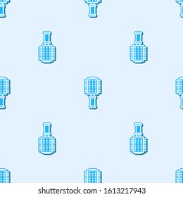 Blue line Hairbrush icon isolated seamless pattern on grey background. Comb hair sign. Barber symbol.  Vector Illustration