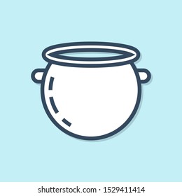 Blue line Halloween witch cauldron icon isolated on blue background. Happy Halloween party.  Vector Illustration
