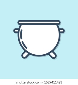 Blue line Halloween witch cauldron icon isolated on blue background. Happy Halloween party.  Vector Illustration