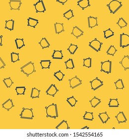 Blue line Halloween witch cauldron icon isolated seamless pattern on yellow background. Happy Halloween party.  Vector Illustration