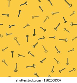 Blue line Hammer icon isolated seamless pattern on yellow background. Tool for repair.  Vector Illustration