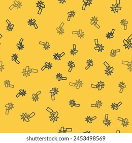 Blue line Hammer icon isolated seamless pattern on yellow background. Tool for repair.  Vector