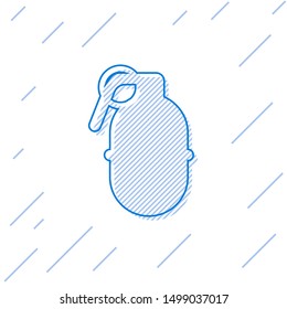 Blue line Hand grenade icon isolated on white background. Bomb explosion.  Vector Illustration