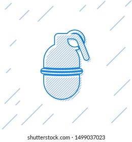 Blue line Hand grenade icon isolated on white background. Bomb explosion.  Vector Illustration