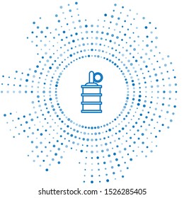 Blue line Hand grenade icon isolated on white background. Bomb explosion. Abstract circle random dots. Vector Illustration